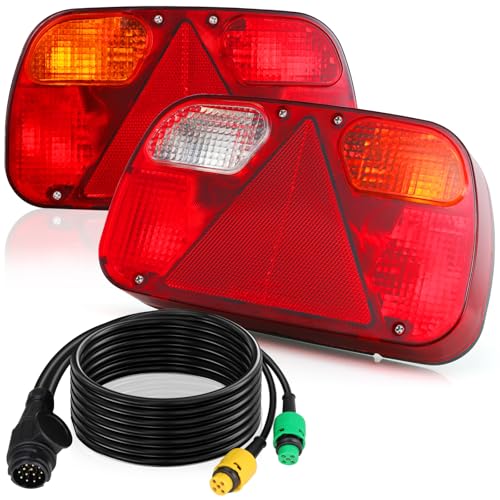 TLGREEN Anhänger Rückleuchten Set Rücklicht Anhänger Beleuchtung 13 polig 12V Anhängerbeleuchtung Rücklichter mit 7 Funktionen 2 * 5.5m Kabelsatz E-Geprüfte für PKW LKW Boot Wohnwagen Transporter