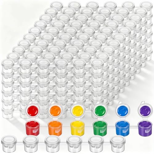 100 Strips 600 Pots Empty Paint Strips Paint Cup Pots Mini Clear Plastic Storage Containers Clear Empty Storage Paints Containers Art Painting Craft Supplies for Paintings Art Festival(3 ml/ 0.1 oz)