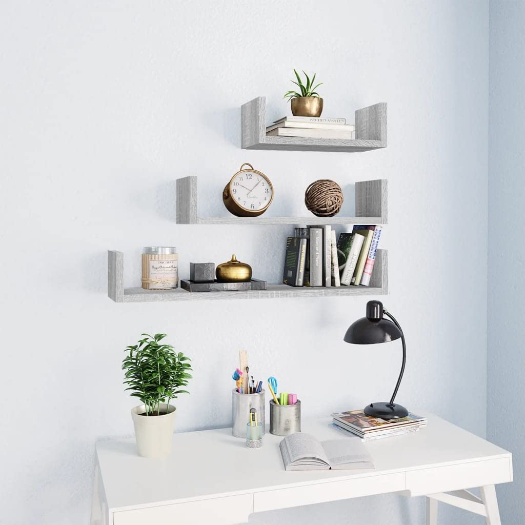 Juego de 3 estantes de pared, diseño de Sonoma, de madera, con soporte invisible, para salón, dormitorio, cocina, baño, oficina, orden y decoración