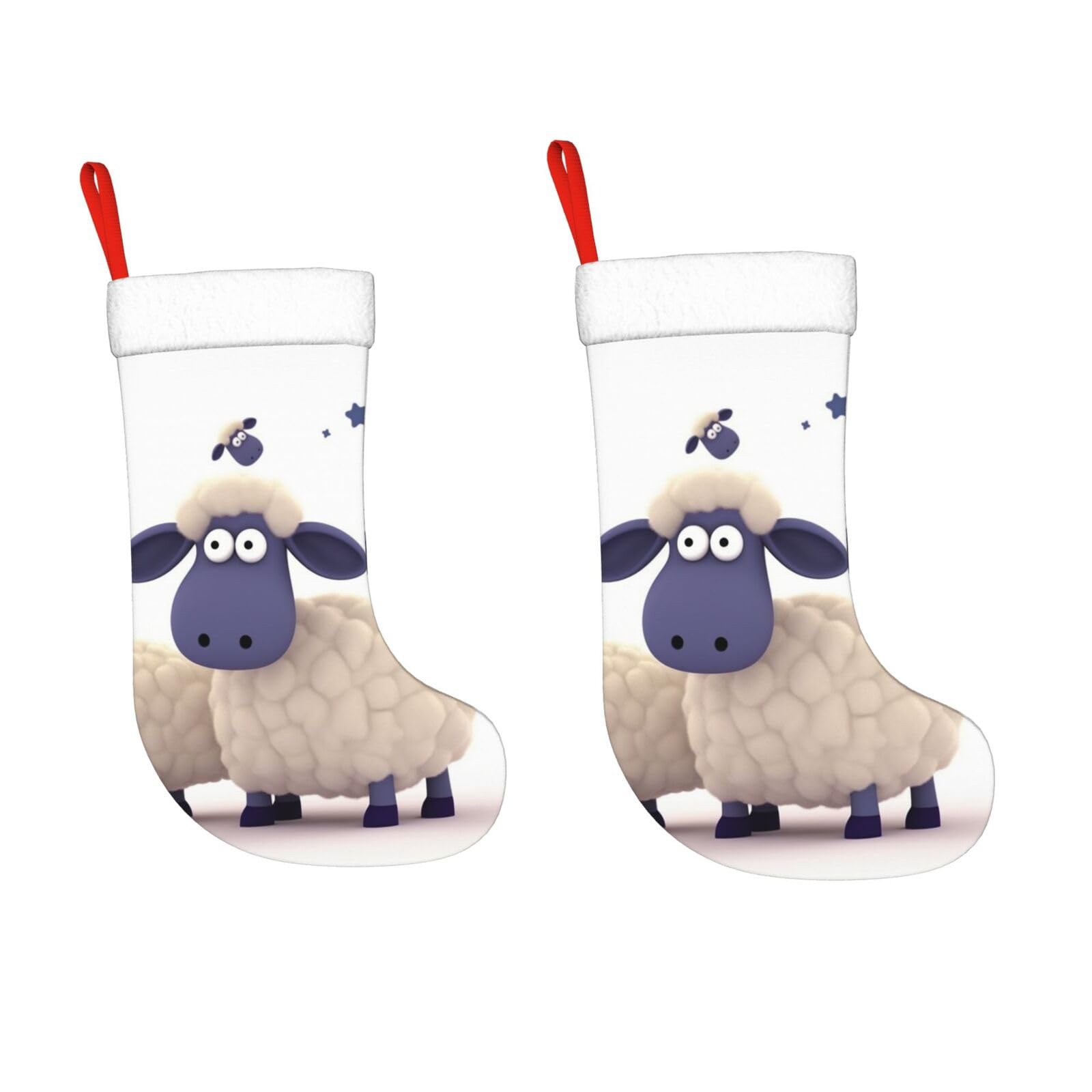 KLOPH 2 Pack 18 Inches Christmas Stockings Personalized Sheep Xmas Stocking Hanging Decoration Fireplace Stocking for Holiday Xmas Tree Christmas Fireplace Decor Gifts