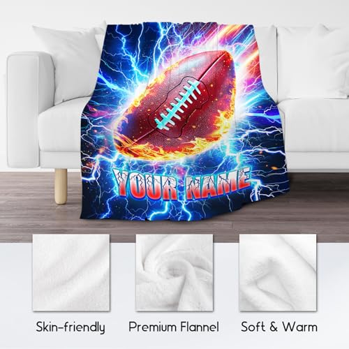 Football Blankets Gifts Custom Boys Blankets for Kids - Personalized Soft Throw Gifts for Adults Team Player (4 Sizes Choose)