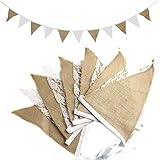 3 Meter lang Wimpelkette Banner Girlande Jute Geburtstag Sackleinen Vintage Fahne Schmuck Spitze Flag 3m