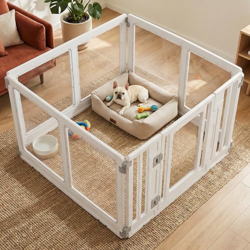 Wagora Clear Acrylic Dog Playpen Indoor Puppy Playpen for Cats Rabbits and Small Pets Dog Fence Crate Kennel Bunny Cage (35 L x 35 W x 22.4 H White)