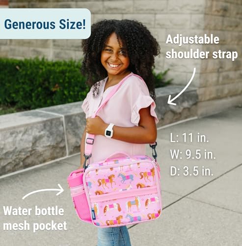 Image of Wildkin Kids ECO rPET Insulated Lunch Box - Keeps Food Hot or Cold, Easy-Clean Lining, Mesh Pockets & BPA-Free - Boys & Girls, Ideal for School, Travel & Daycare - Horses