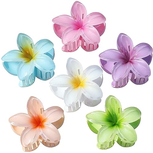 Sisiaipu Flower Hair Clips for Women 6 Pcs Hawaiian Large Claw Clips Plumeria Medium Hair Claw Clips for Thick Thin Hair Hibiscus Tropical Beach Hair Accessories for Women Girls and Girls -Hawaiian
