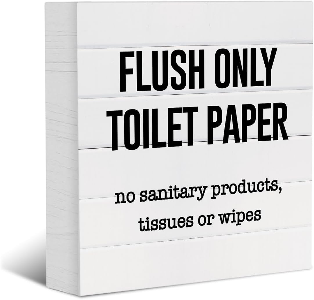 Pibonto Men's Desk Decor 7X7 Inch "Do Not Flush" Rustic Bathroom Sign - Toilet Rules Wood Block Decor