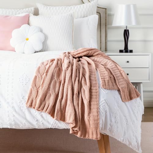 Cable Knit Throw Blankets Für Couch, Blush Pink Throw Blanket Für Bett, Sofa, Stuhl 50"x60" – Bild 3