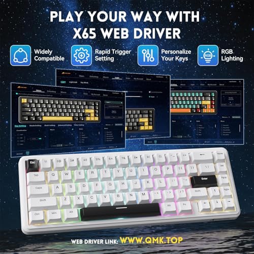 Image of ATTACK SHARK X65 HE Wired Rapid Trigger Magnetic Switch 65% Mechanical Gaming Keyboard and R1 Mouse Combo,8KHZ Polling Rate,2.4Ghz Wireless /USB C /BT Lightweight Mice,18K DPI for Esport Gamer(White)