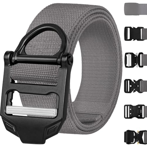 TECEUM Tactical Belt – Gray B4 L – Heavy-Duty Military, Work, Hiking,Rigger, Utility, EDC Men’s Belts – Quick-Release – Nylon Web