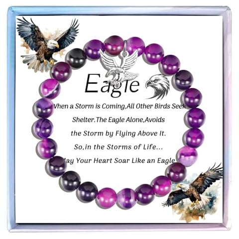 MollyQueen Eagle Scout Gifts Eagle Gift for Eagle Lover Eagle Bracelet Natural Stone Bracelet Jewelry Christmas gifts Birthday Gifts (Purple Eagle Bracelet) Cover