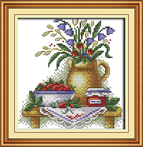 Kit de broderie au point de croix Vase sur la table en tissu pré-imprimé 11CT 40x50cm