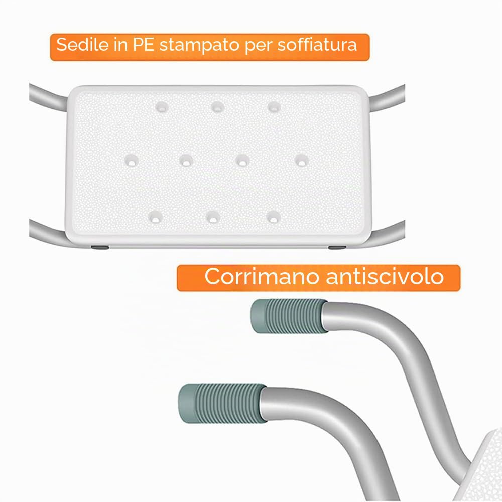 NEWFUN Sedile per Vasca da Bagno,Sedia per Vasca da Bagno per Anziani, Sedile Sospeso in Alluminio Seduta Vasca,Allungabile,con 3 Larghezze Regolabili,per Vasca da Bagno,Portata 136 kg,Bianco