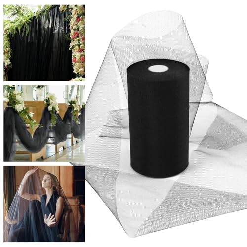Alaoo Alaoo15CM*91M Noir Tulle Tissu Rouleau, Rouleau de Tulle Pailleté en Polyester Maille Tissu, Maille Polyester Bobine pour DIY à la Main fête...