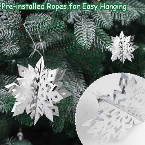 Image of Snowflake Decorations, Paper Christmas Hanging Decor Indoor, Silver, 36-Pc
