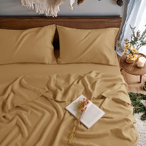 Image of 100% French Linen Sheet Set 4Pcs, 16 inch Deep Pocket Durable Bed Sheet Full