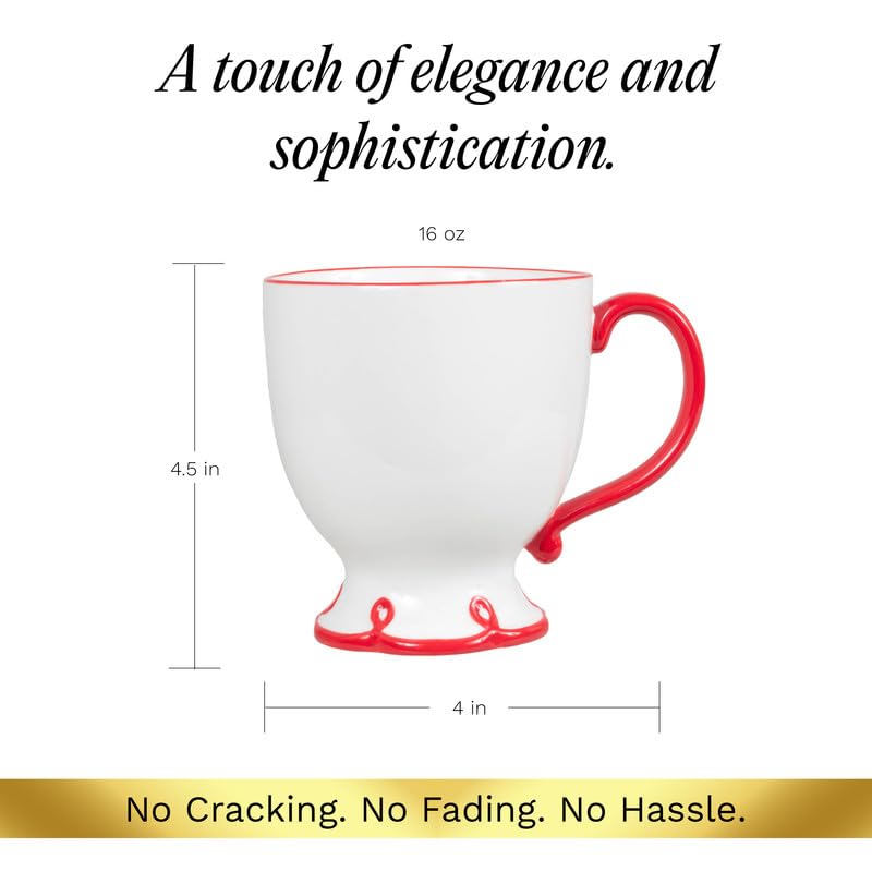 Image of SANGO Splash of Cheers Large Mugs Set of 4, 16 oz Stoneware Red and White Coffee Mugs, Ceramic Drinkware for Coffee or Tea, Durable Everyday Cups, Dishwasher & Microwave Safe, Scalloped Mug Set