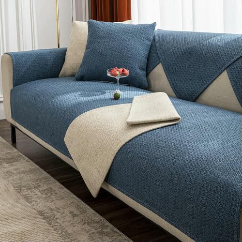 Housse de canapé en coton et lin supérieure de couleur unie - 5