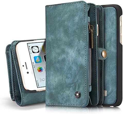 XRPow iPhone 6s Plus Wallet Case, iPhone 6 Plus Detachable Magnetic 2In1 Multi-Functional Wallet Removable Back Cover 11 Card Slots & 3 Cash Pocket Premium Folio Zipper Wallet Case 5.5" Blue