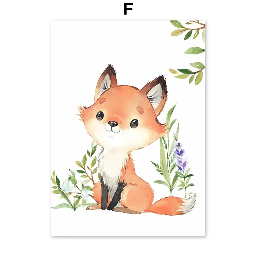 Youihom 6 Quadro Animali Bosco Quadretti Personalizzati Bimba Poster con Lettere del Nome Bambini Stampe Cameretta Neonato Volpe Orso Scoiattolo Cervo Marrone Verde Quadri Tela 21x30 senza Cornice