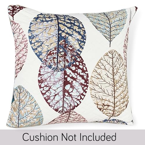 Image of HOKIPO Printed Cushion Cover 22x22 in, Multicolor Linden Leaf