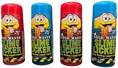 Slime Licker Bundle of Sour Rolling Liquid Candy Strawberry and Blue Razz Two Each Flavor 2oz Each