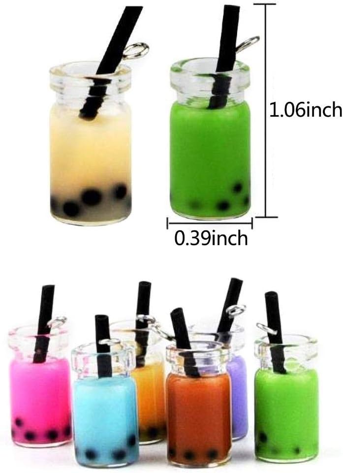 80Pcs Milk Tea Charms Fruit Tea Charm Pendant Boba Milk Tea Bottle Pendants Tea Charms Dangle Earring Necklace Pendants for DIY Jewelry Making Craft Earring Keychain - Image 2