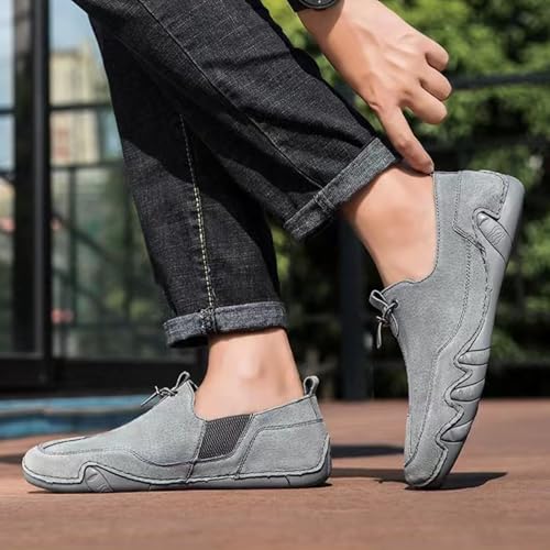 Mens Casual Leather Slip-On Loafers with Elastic Band Comfortable Lightweight Round Toe Non-Slip Walking Shoes for Work Office Dress Outdoor Hiking3