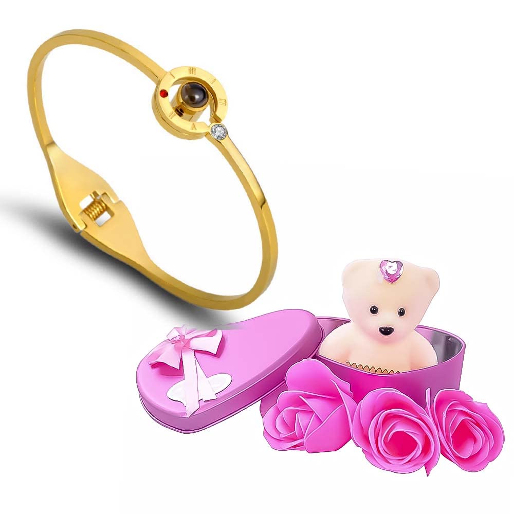 University Trendz Valentine's Day Gift Combo of 100 Language I Love You Projection Bracelet with Soft Pink Teddy Bear (Pack of 2)-image-3