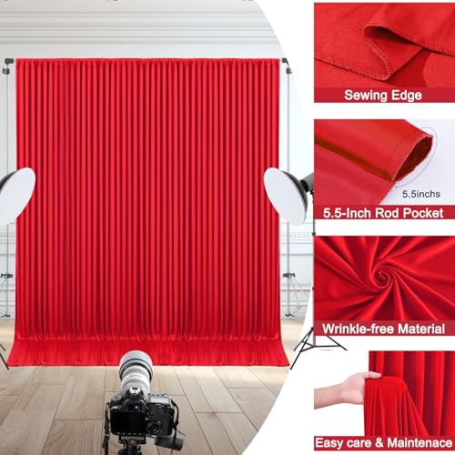 Image of 30x10ft Red Backdrop Curtain for Wedding Parties Wrinkle Free Fabric Red Drapes Backdrop Decoration for Baby Shower Birthday Photography Decoration 6 Panels, 5ft x 10ft