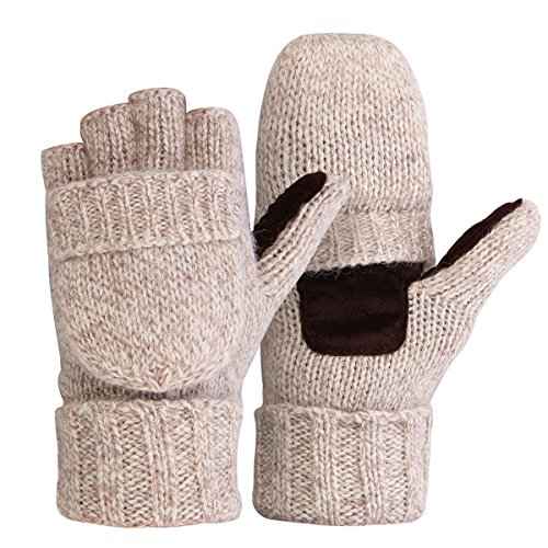 Bodvera Thermal Insulation Fingerless Texting Gloves Unisex Winter Warm Knitted Convertible Mittens