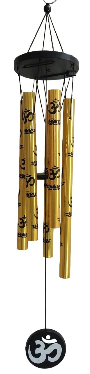 TEJ GIFTS Feng Shui Metal Wind Chime with Om Printed 5 Pipes for Positive Energy, Decorative Outdoor/Indoor Hanging Bells, Good Luck Chimes for Home/Balcony Decoration(Golden, Medium) (B00VUVFIG4) Amazon Price History, Amazon Price Tracker