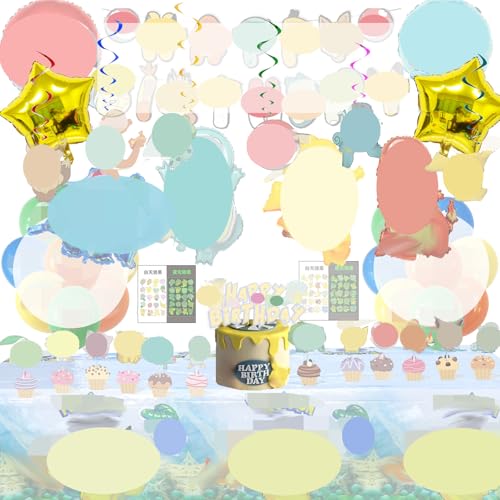 Cartoon Anime Jungen und Mädchen Geburtstags deko set, 47 Stück Party Ballon deko, Enthält Banner, Tischdecke, Kuchen dekoration, Temporäre Tattoos Kinder, Aluminiumfolienballons, Latexballons