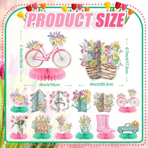 Image of 12 Pcs Spring Party Decorations Hello Spring Theme Party Decorations Flower Tulip Honeycomb Table Centerpieces for Home Office Birthday Honeycomb Supplies Decor