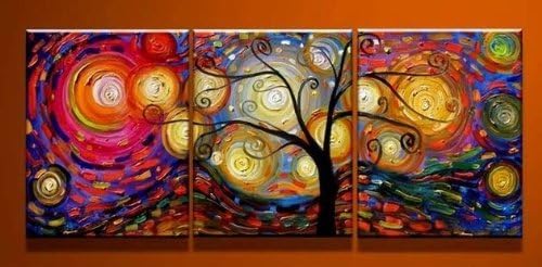 100% Hand Painted Abstract Landscape Warm Special Life Tree Artwork Home Wall Decor Art Oil Paintings on Canvas with Stretched Wood Frame Large Oversized