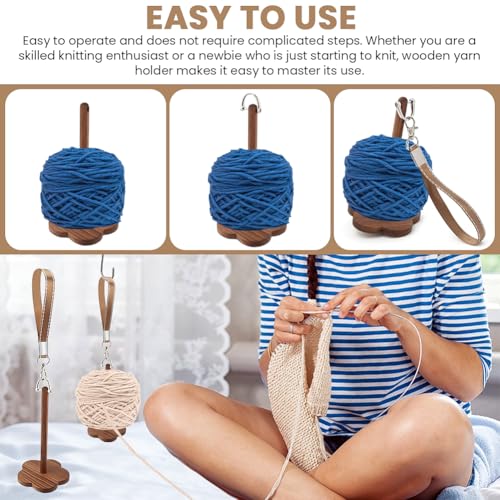 Image of Yarn Holder, Portable Wrist Yarn Ball Minder Stand with Wristband and Crossbody Strap, Wooden Yarn Storage Organizer Yarn Spinner Knitting Supplies Prevent Yarn Tangling for Craft Lover