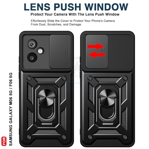 Image of AESTMO Tough Armor Samsung Galaxy M06 / F06 5G Bumper Back Case Cover | Ring Holder & Sliding Camera Cover | 360 Degree Protection Back Case Cover for Samsung Galaxy M06 / F06 5G (Black)