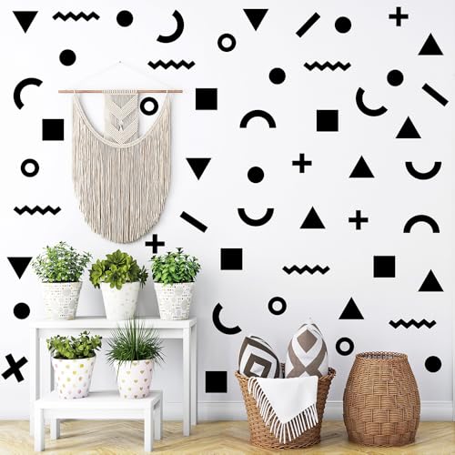 260PCS Matte Black Geometric Wall Decals – Minimalist Peel & Stick Shapes for Modern Bedroom, Living Room, Nursery Wall Decor & Apartment Accent Walls – Removable Vinyl Wall Stickers (10 Sheets)