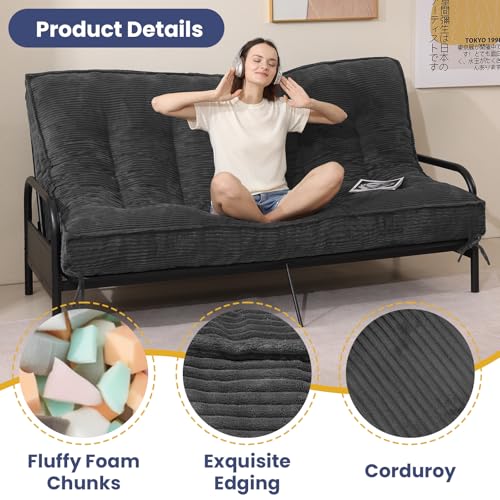 Image of JUIKURY 8 inch Futon Mattress Queen Size, Thick Futons Sofa Couch Bed Sleeper Sofa Bed, Floor Mattress for Adults, Roll Up Folding Mattres Shredded Foam Filling, Medium Firm(Frame Not Included)
