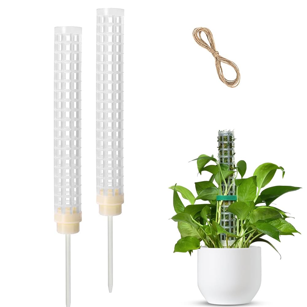NALACAL Stackable Fillable Moss Pole Support for Monstera, Pothos, Climbing Plants, Durable Plastic Mesh, Indoor Gardening, White 2 Pack