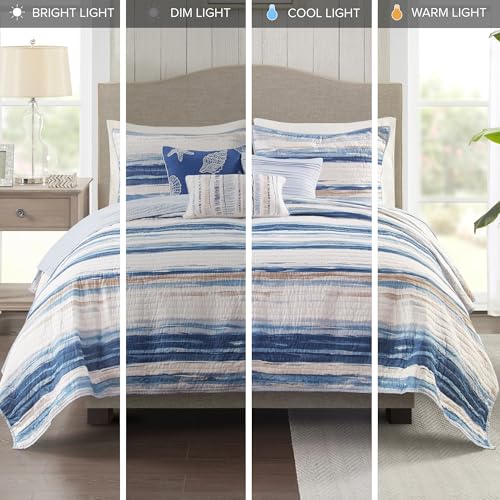 Image of Madison Park Marina Comforter Quilt Combo Set - Modern Luxury Design, All Season Down Alternative Bedding, Matching Shams, Decorative Pillows, Full /Queen(90 inchx90 inch), Seersucker Blue 8 Piece