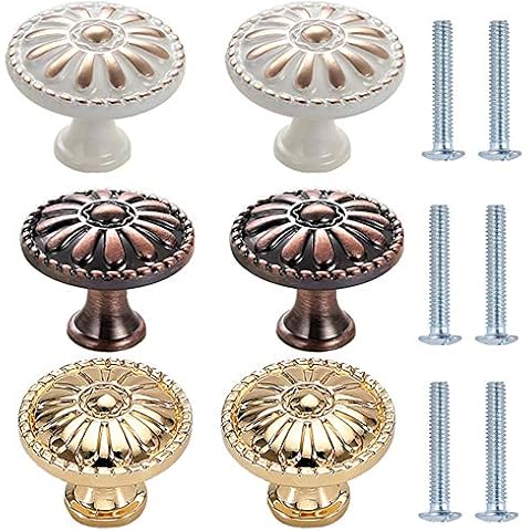 6 Pieces Round Drawer Knobs, Alloy Cabinet Knobs, Drawer Door Knobs, 30mm Round Shape European Style Vintage Chic Single Hole Drawer Door Knobs with Screw for Drawer, Door, Cupboard, Wardrobe Cover