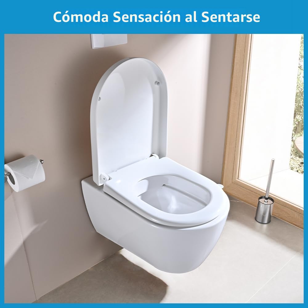 Tapa WC Universal Forma de D [LARGO], YEAUPE PRO Asiento de Inodoro de Cierre Suave con Liberación Rápida para una Fácil Limpieza, Blanco, 44,6 x 36,1 x 5cm, Incluye plantilla de instalación