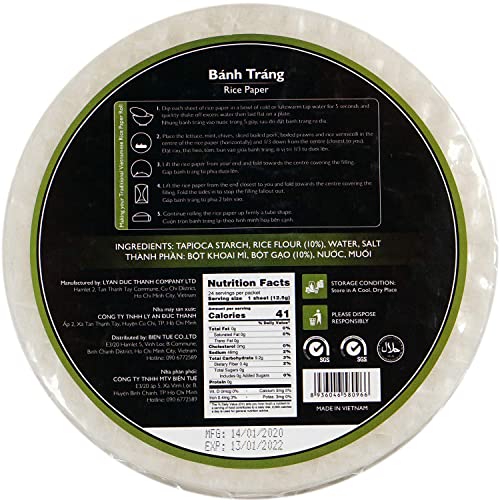 Lyan Mekong River Banh Trang Vietnamese Rice Paper Wrappers, Spring Roll Wrappers, Rice Wrappers For Vegan Spring Rolls- (300G Round 22Cm) #TOP5