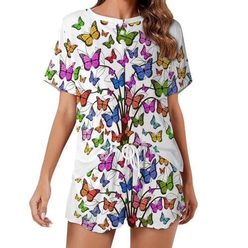 Pyjama court femme Arbre À Papillons en coton léger pour l'été