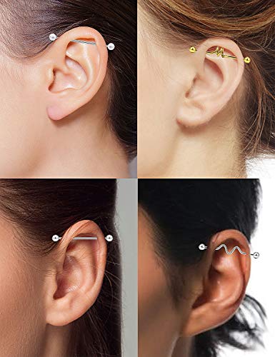 Scerring 20Pcs 14G Stainless Steel Industrial Barbell Cartilage Rook Helix Conch Earring Body Piercing Jewelry 1 1/2Inch(38Mm) Heart Balls For Women Men Mix Color #TOP3