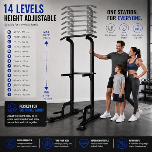 Image of BARWING Pull Up Bar Station, Power Tower, Dip Station with 3D Backrest, Multi-Function Strength Training Stand Rack, Adjustable Height Dip Bar for Home Gym Workout Stand Fitness Exercise Equipment