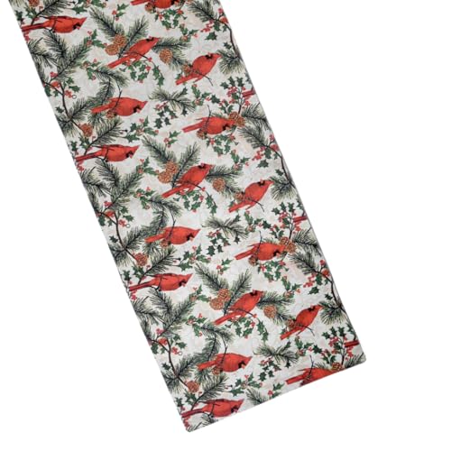 Image of Dining Table Mats Set of 6 with 135 cm Runner - Bird Red Green Christmas Theme,Digital Print, Washable, Indoor /Outdoor, Heat-Proof, Wipe & Clean (47X33 cm) Red & Green