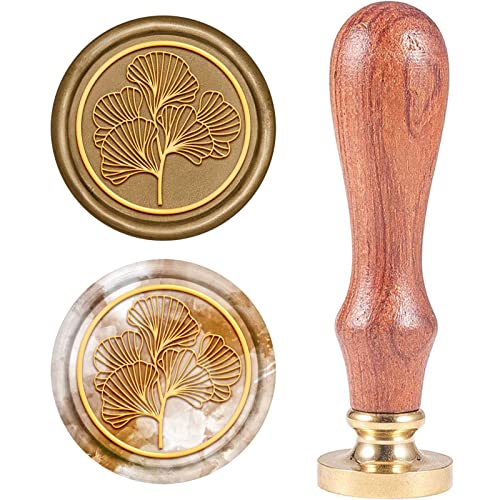 CRASPIRE Ginkgo Leaf Retro Wood Stamp Wax Seal 25mm Removable Brass Seal Wood Handle for Envelopes Invitations Wedding Embellishment Bottle Decoration