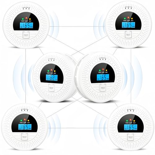 6-Pack Interconnected Smoke and Carbon Monoxide Detector, Battery Operated, Silence/Test Button,...