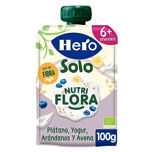Hero Solo Bolsita Ecológicas de Plátano, Arándanos, Yogur y Avena ricas en fibra-, 100gr